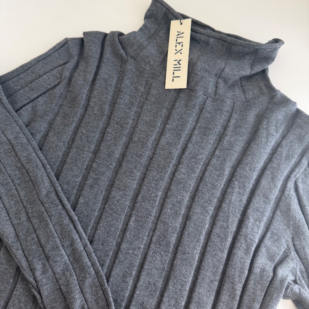 Alex Mill Ellie Cotton Cashmere Ribbed Turtleneck Long Sleeve Women XL‎ NWT Gray